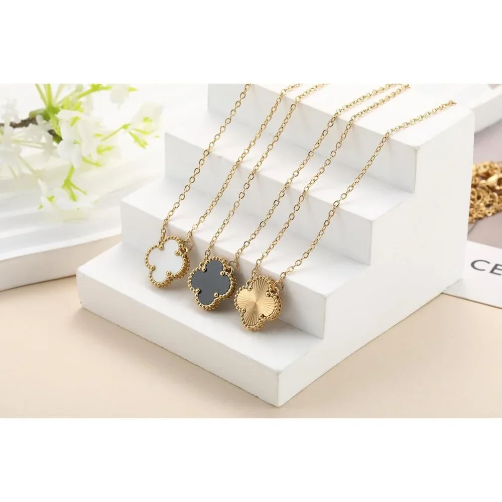 18K Gold Plated Clover Pendant Necklace Set for Women Fashion Four Leaf Clover N_4